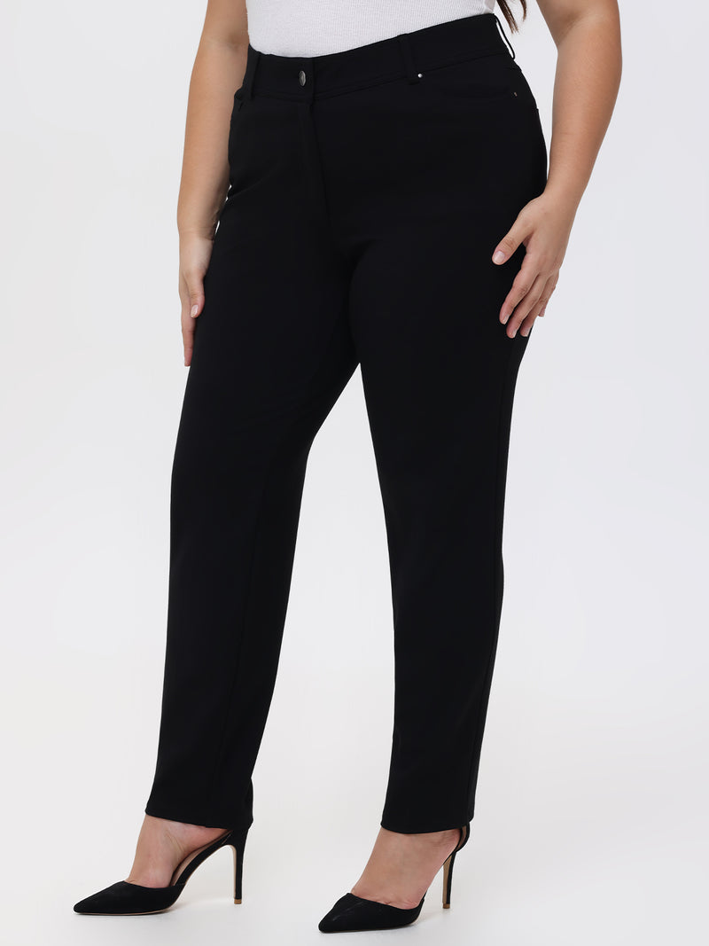 Plus Luxe Ponte Five Pocket Straight Leg Little Black Pants