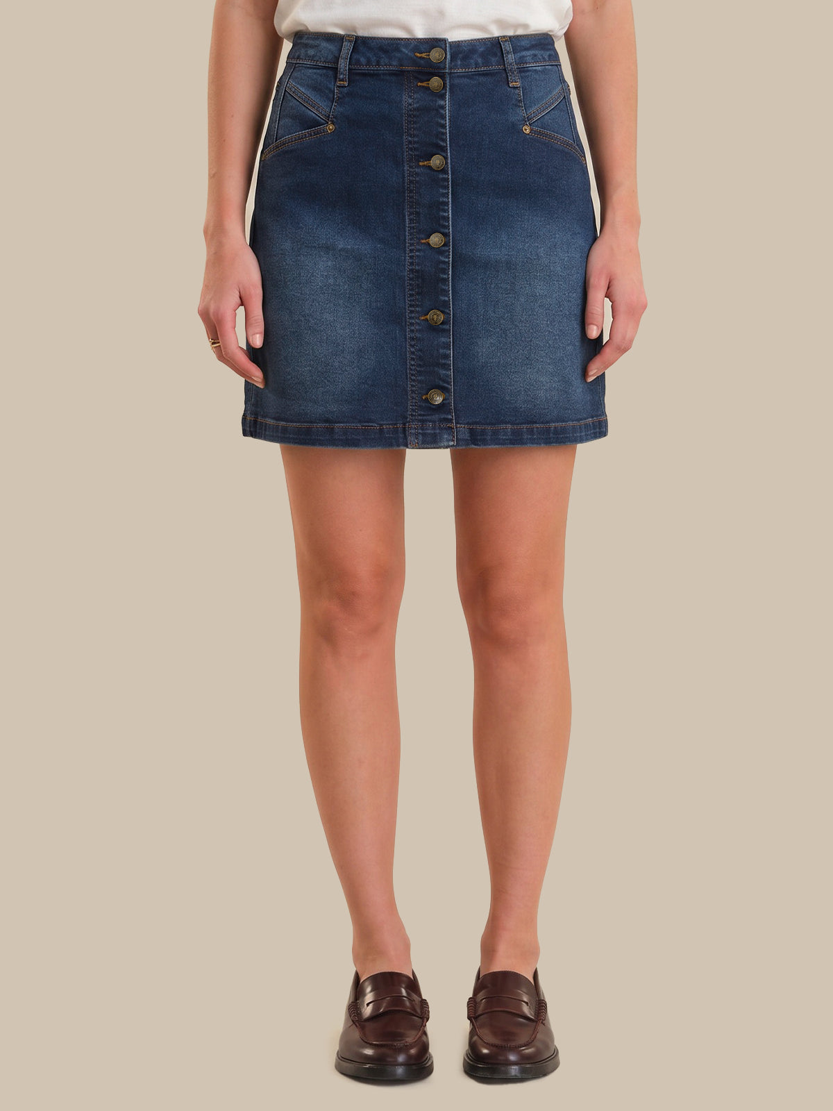 Denim Button Front Mini Skirt