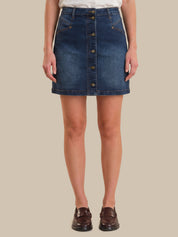 Denim Button Front Mini Skirt