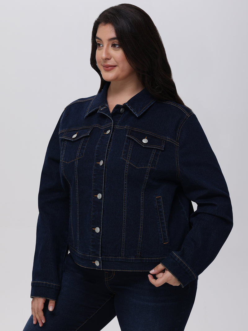 Plus Classic Denim Jacket In Dark Wash