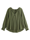 Split Neck Blouson Sleeve Blouse