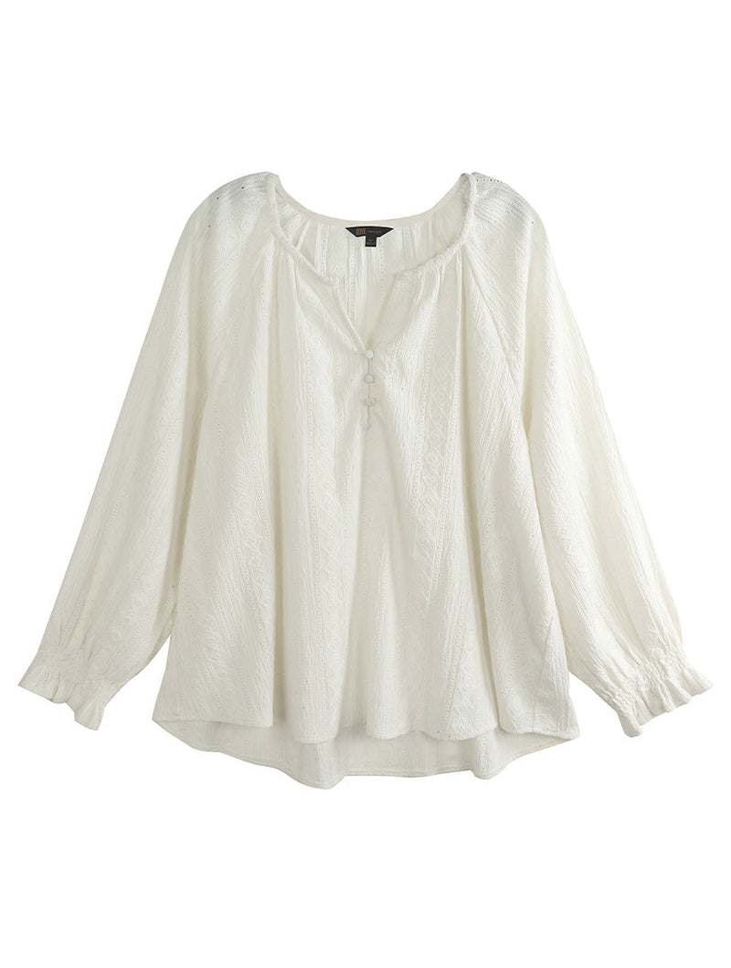 Split Neck Blouson Sleeve Blouse