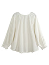 Split Neck Blouson Sleeve Blouse