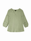 Split Neck Blouson Sleeve Blouse