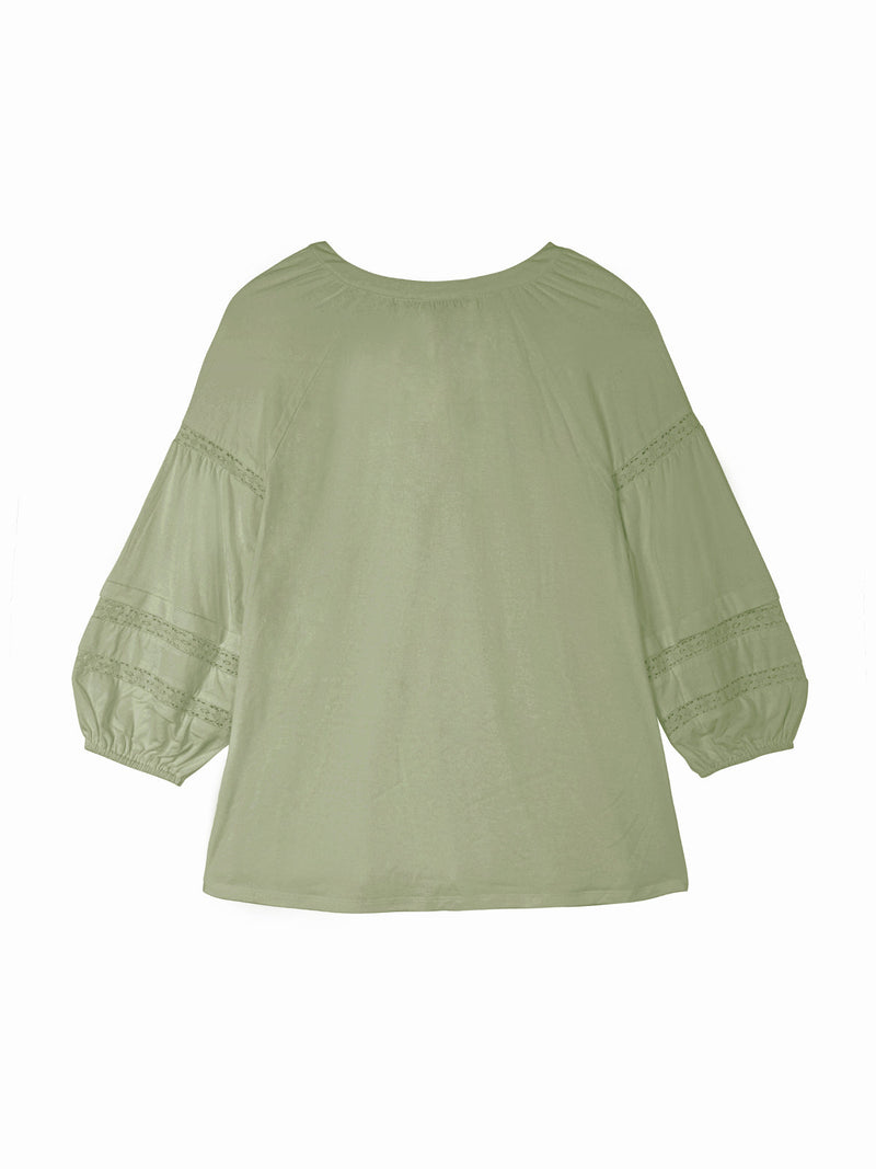 Split Neck Blouson Sleeve Blouse