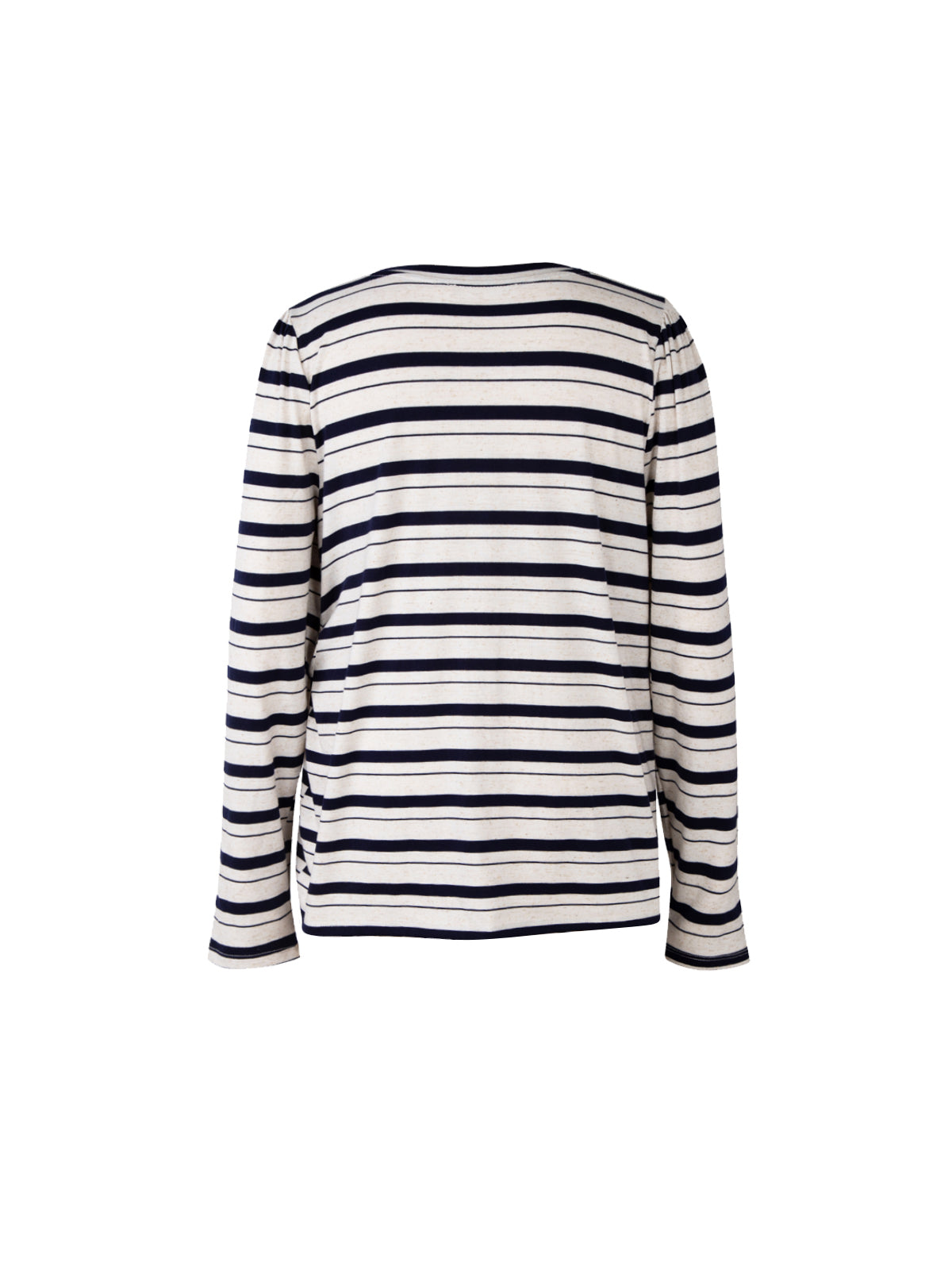 Crewneck Ruched Long Sleeve Stripe Top