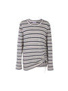 Crewneck Ruched Long Sleeve Stripe Top