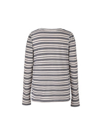 Crewneck Ruched Long Sleeve Stripe Top