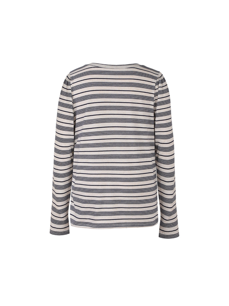 Crewneck Ruched Long Sleeve Stripe Top