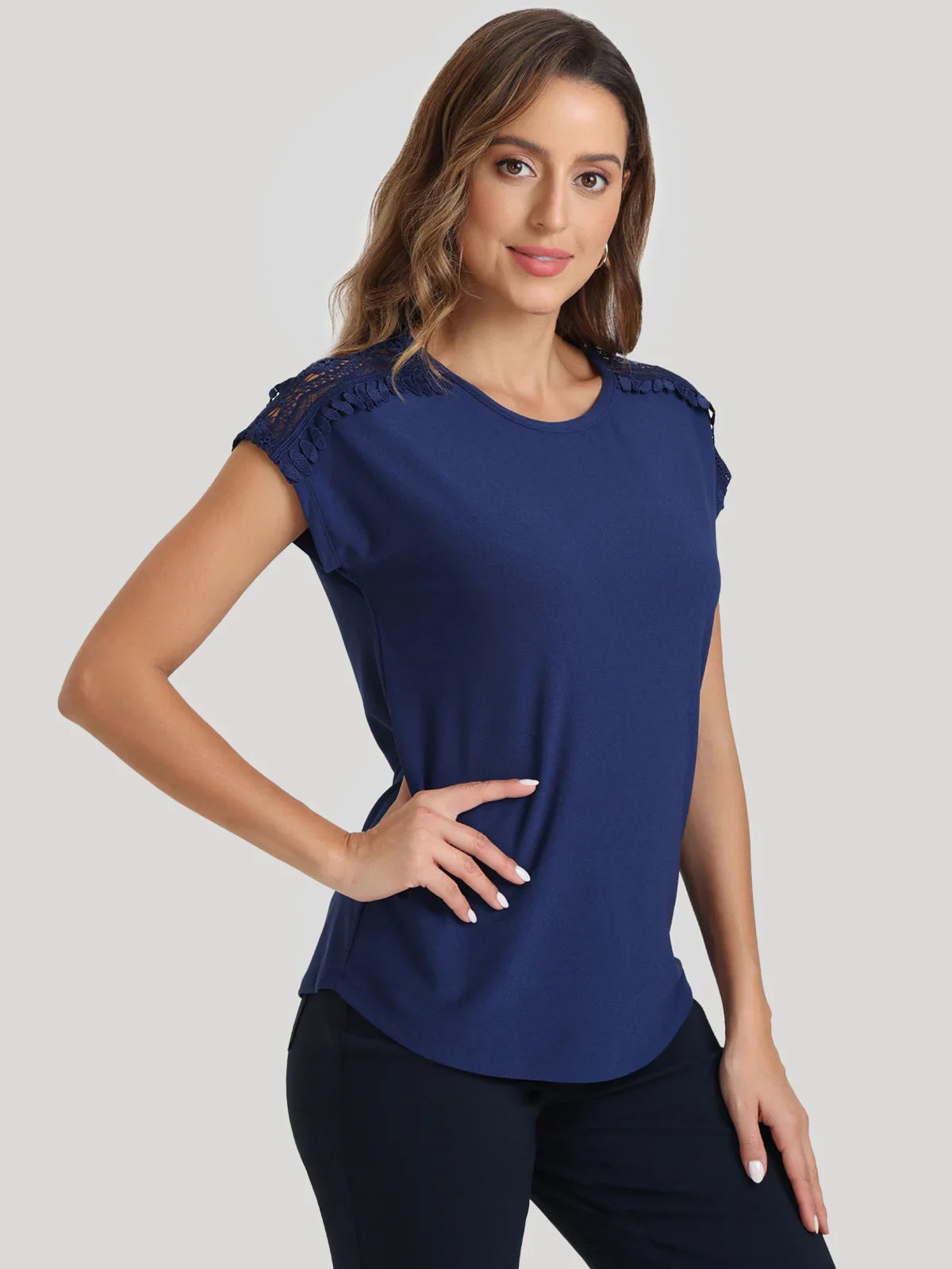 Dolman Lace Trim Sleeve Cool Top