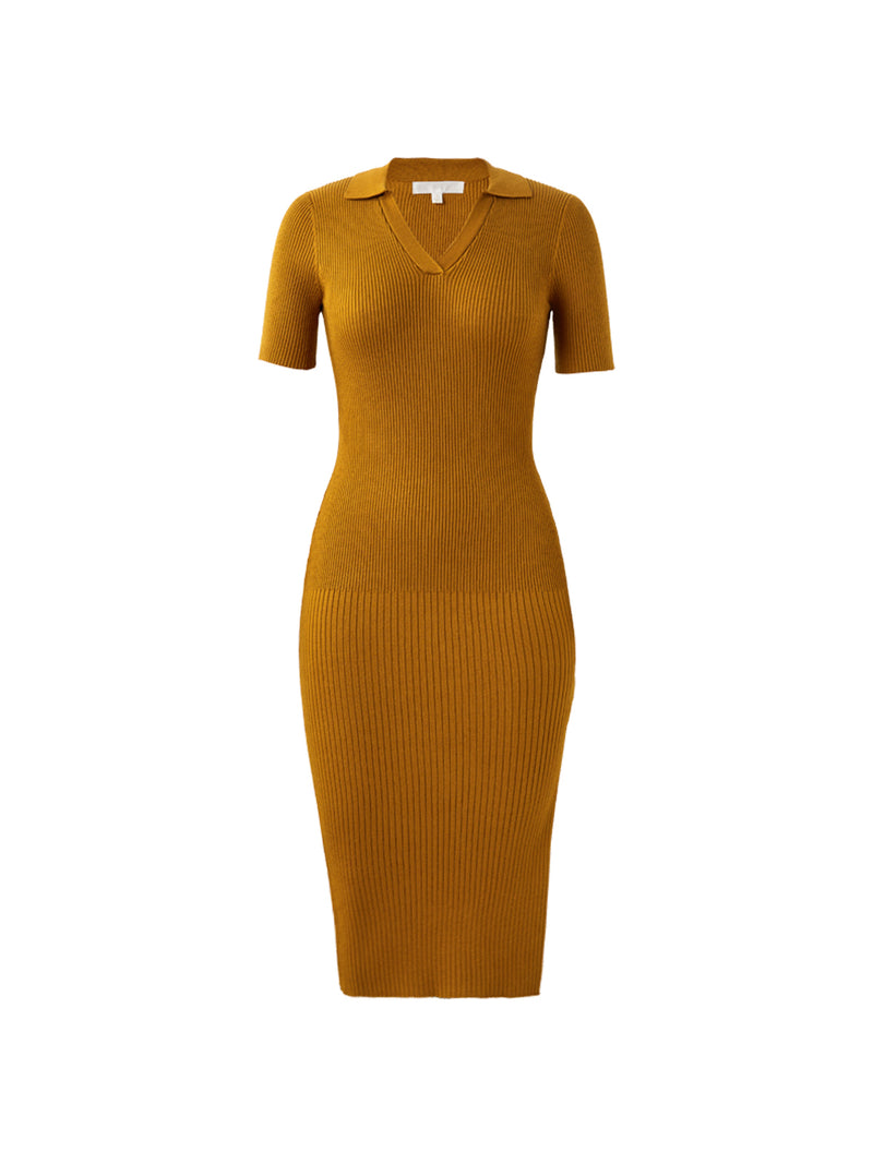 Short Sleeve Knit Polo Neck Dress