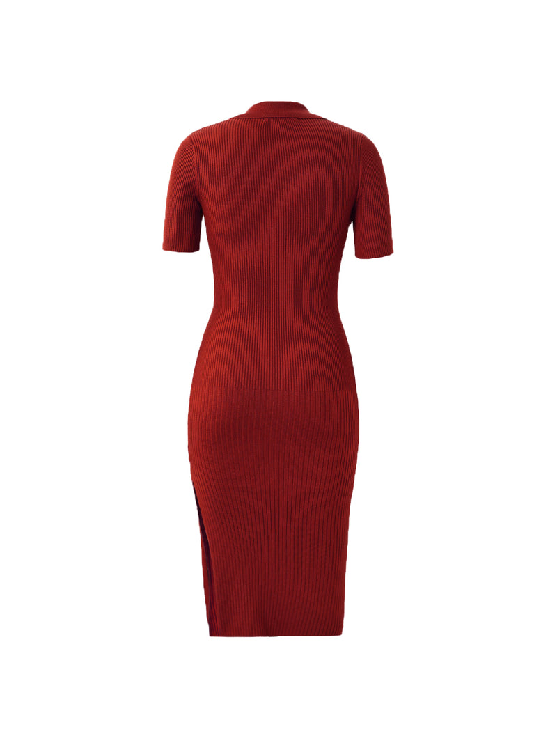 Short Sleeve Knit Polo Neck Dress