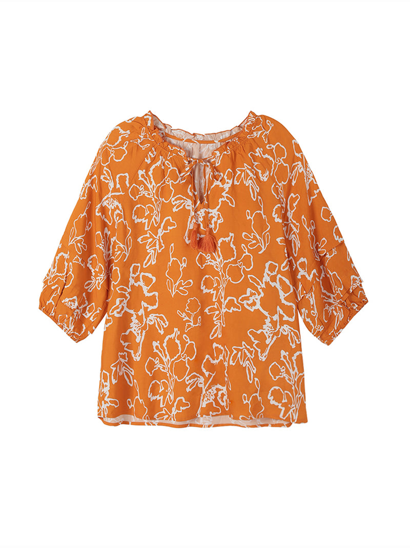 Tassel Ties With A Seven-Point Sleeve Printed Top
