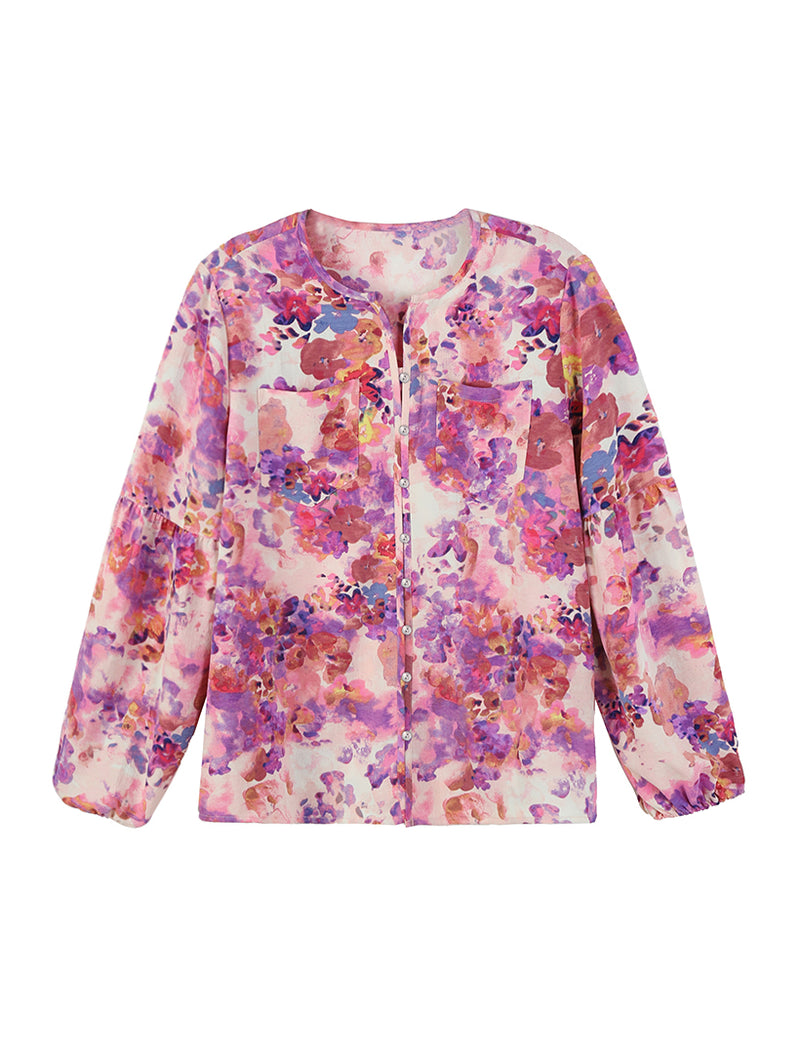Floral Pocket Puff Sleeve Blouse