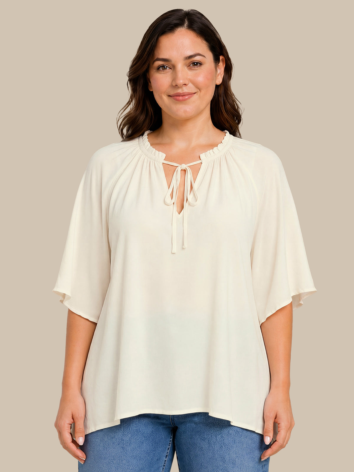 Plus Tie Split Neck Blouse
