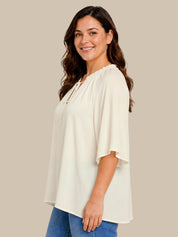 Plus Tie Split Neck Blouse