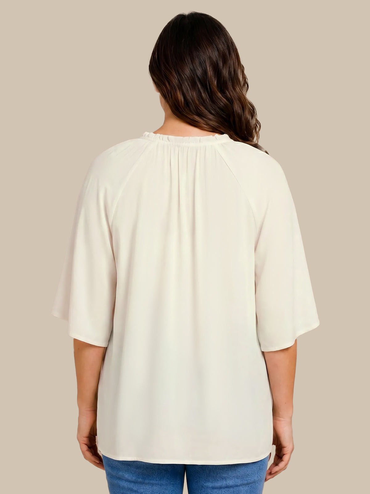 Plus Tie Split Neck Blouse