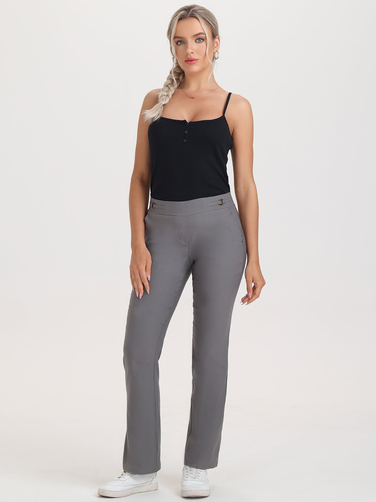 Women's Mid-Rise Slim Straight Fit Side Split Trousers - A New Day™ Gray 16