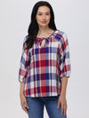 Plaid Tie Neck Blouse