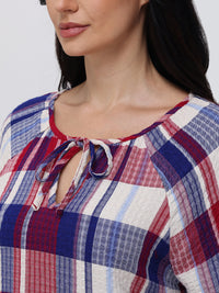 Plaid Tie Neck Blouse