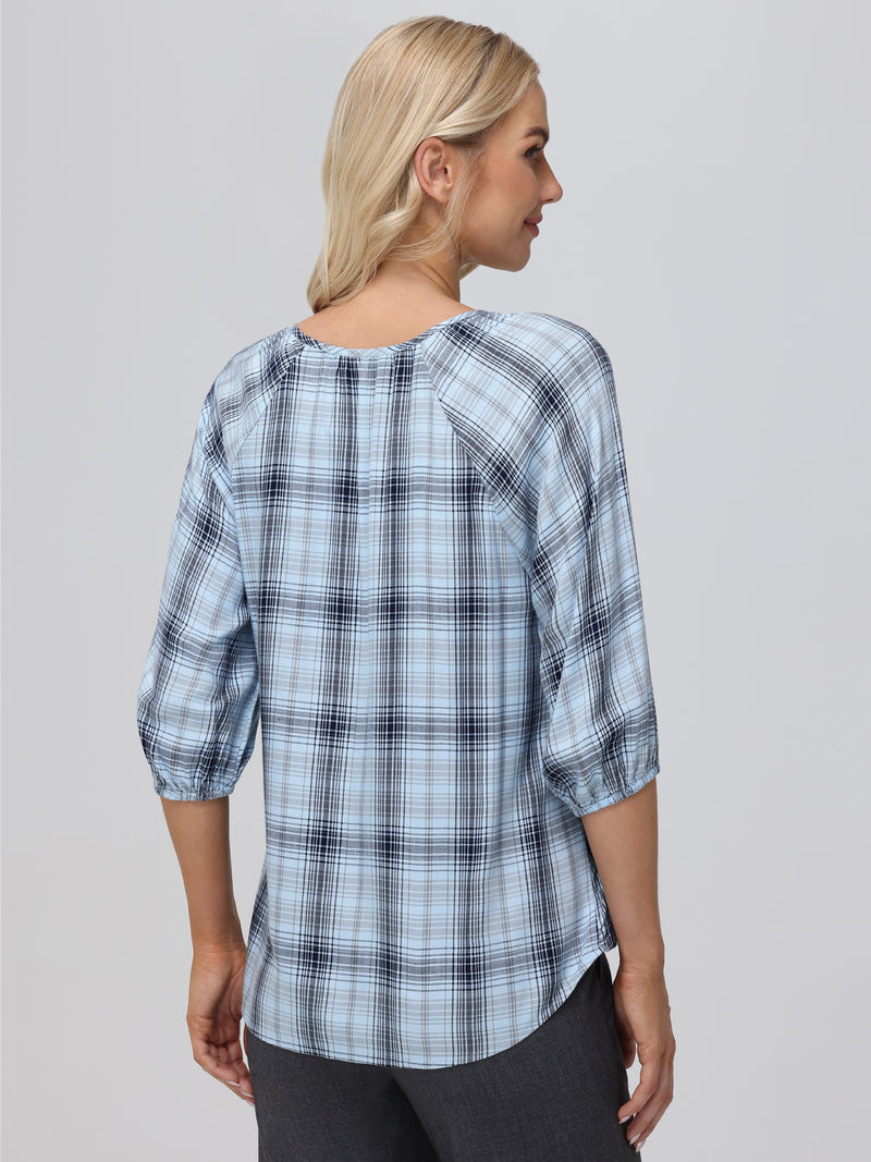 Plaid Tie-Neck Blouse