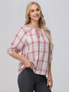 Plaid Tie-Neck Blouse