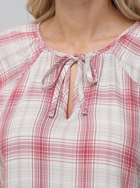 Plaid Tie-Neck Blouse