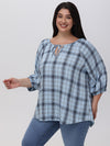 Plus Plaid Tie-Neck Blouse