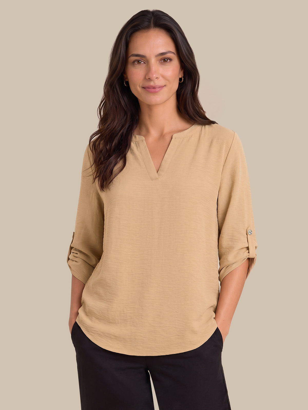 3/4 Sleeve Popover Blouse