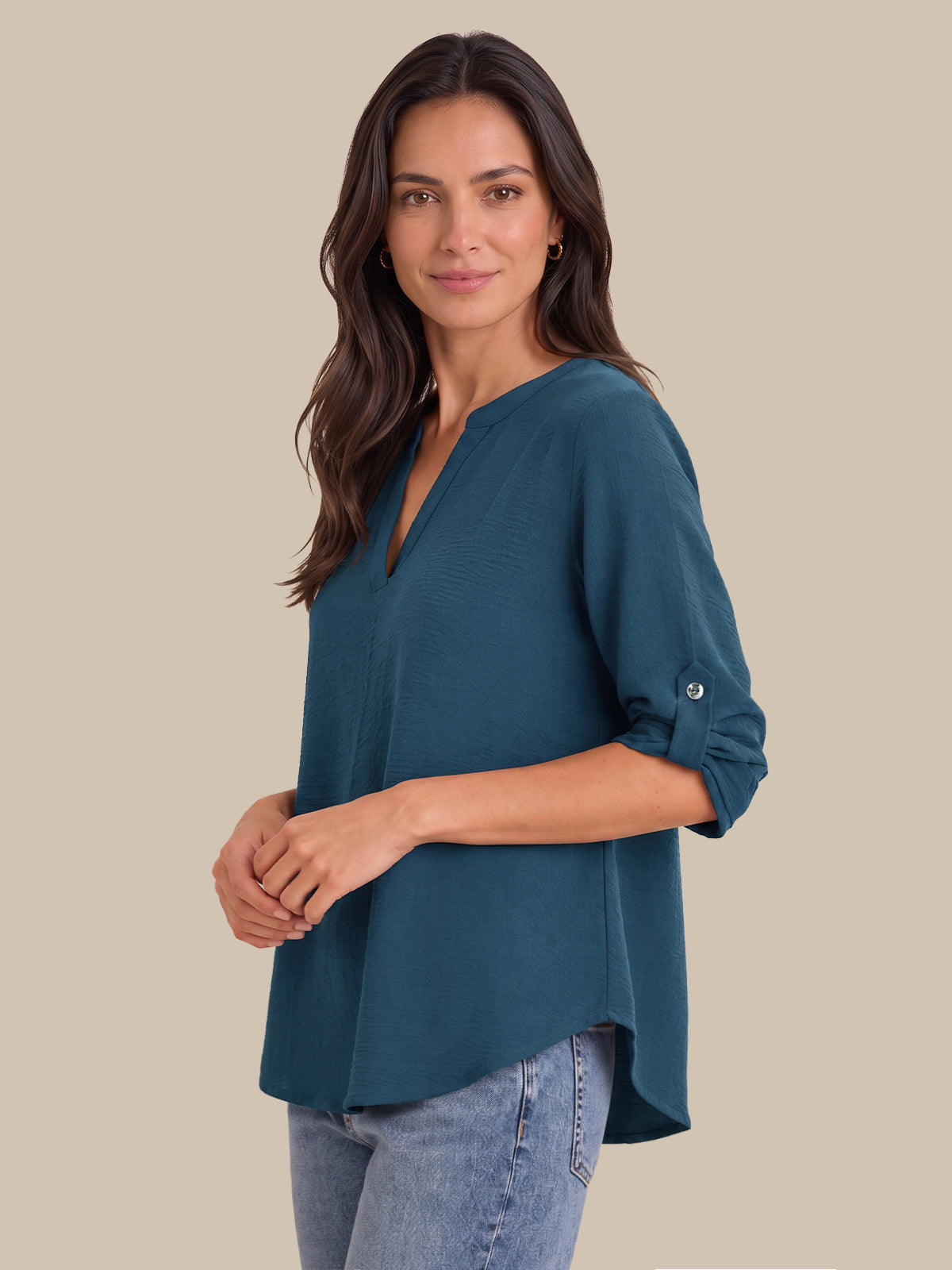 3/4 Sleeve Popover Blouse