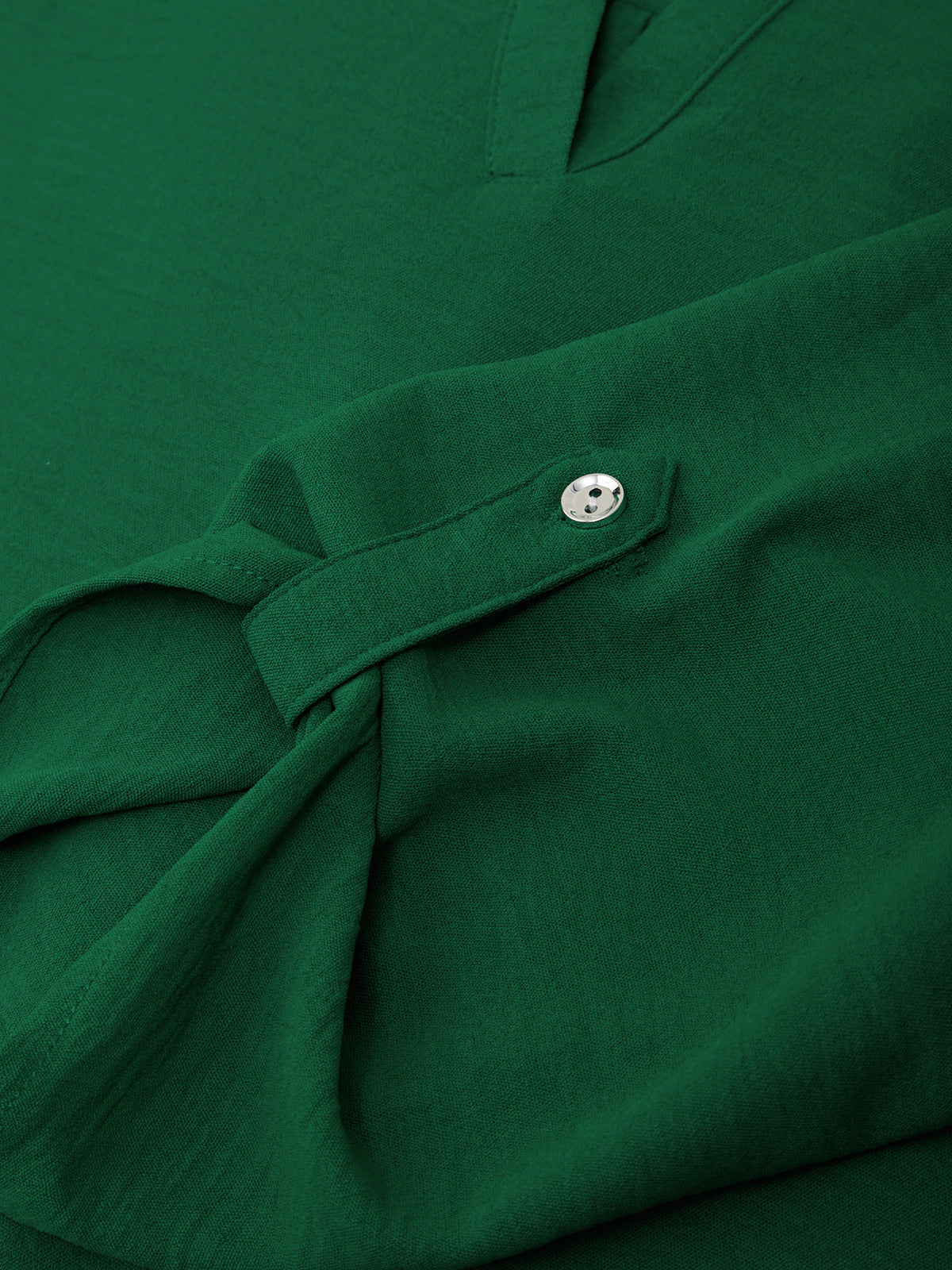 Close-up of a green shirt with a button