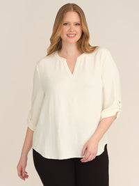 Plus 3/4 Sleeve Popover Blouse