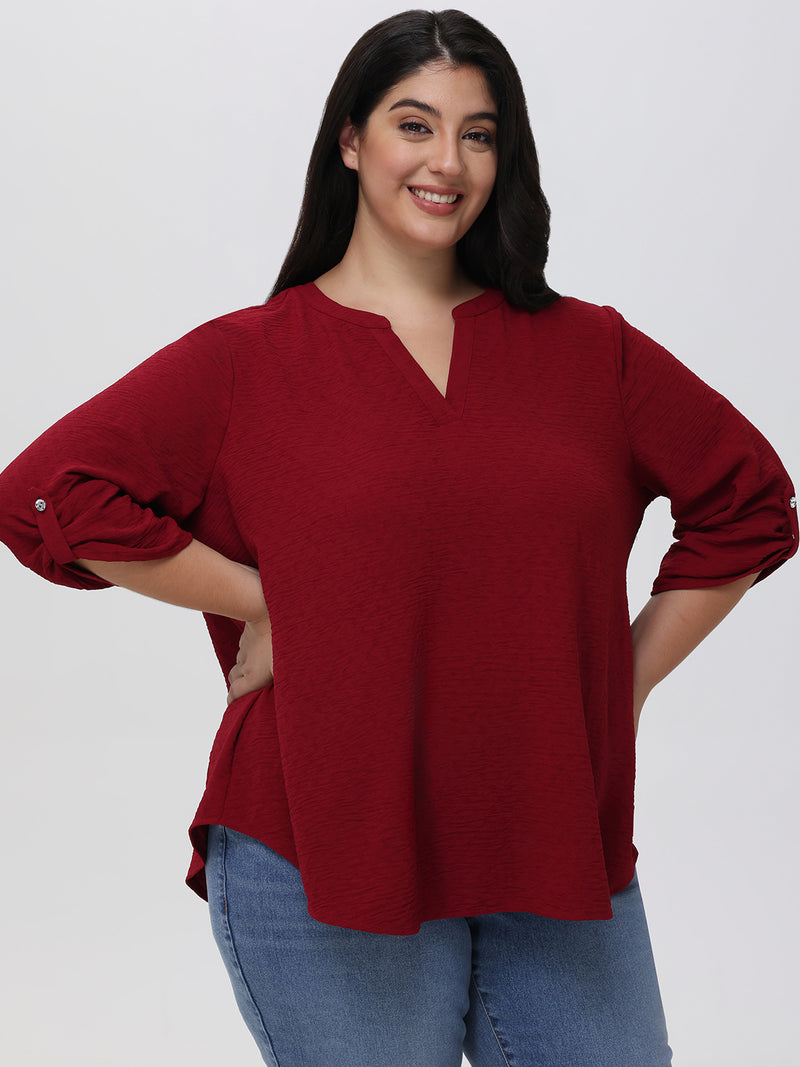 Plus 3/4 Sleeve Popover Blouse