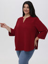 Plus 3/4 Sleeve Popover Blouse