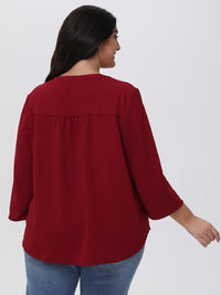 Plus 3/4 Sleeve Popover Blouse