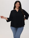 Plus 3/4 Sleeve Popover Blouse