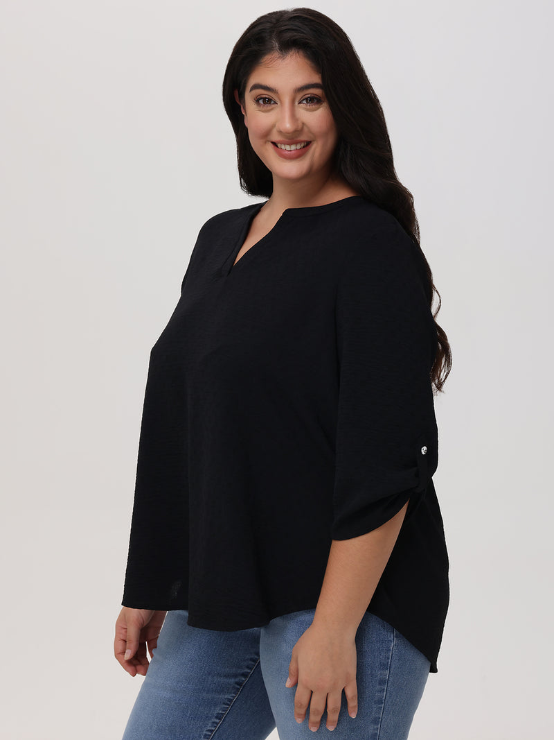 Plus 3/4 Sleeve Popover Blouse