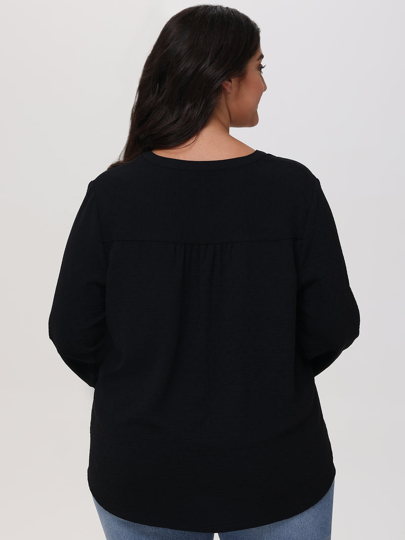 Plus 3/4 Sleeve Popover Blouse