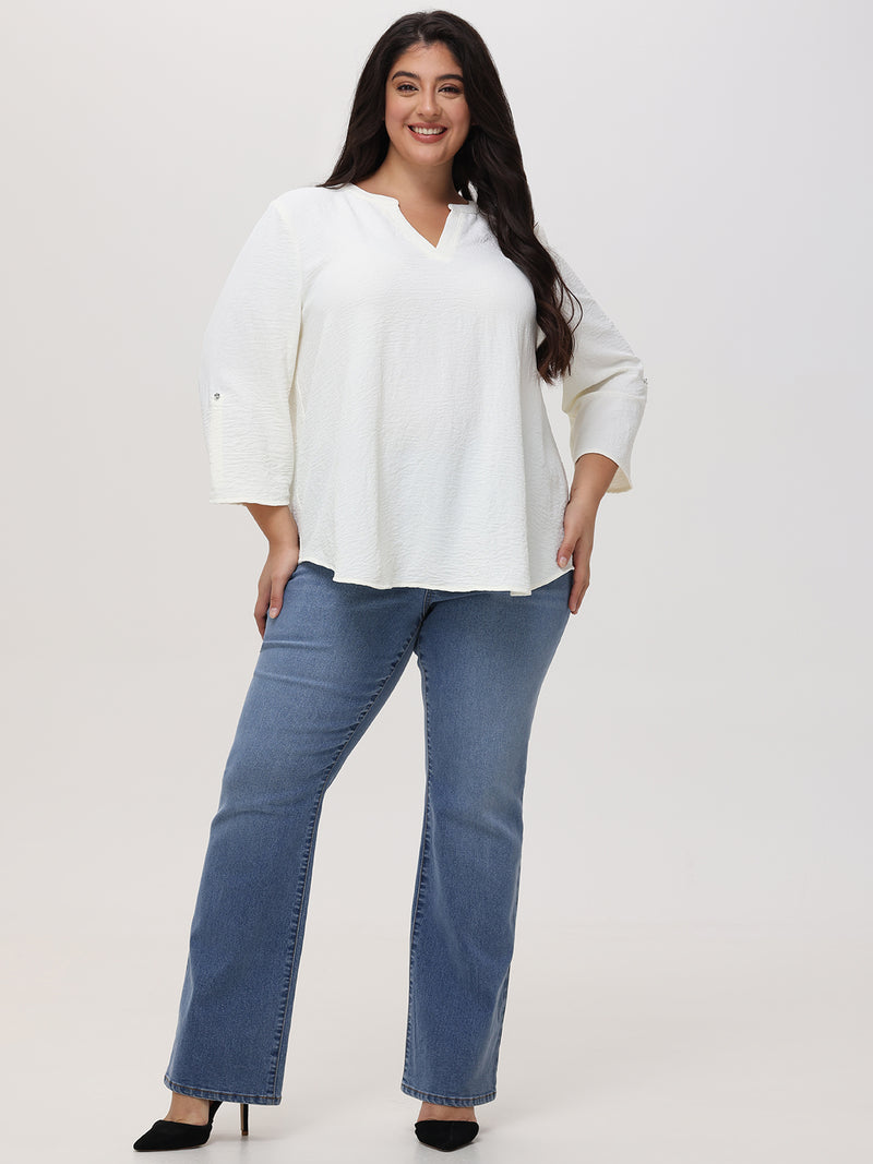 Plus 3/4 Sleeve Popover Blouse