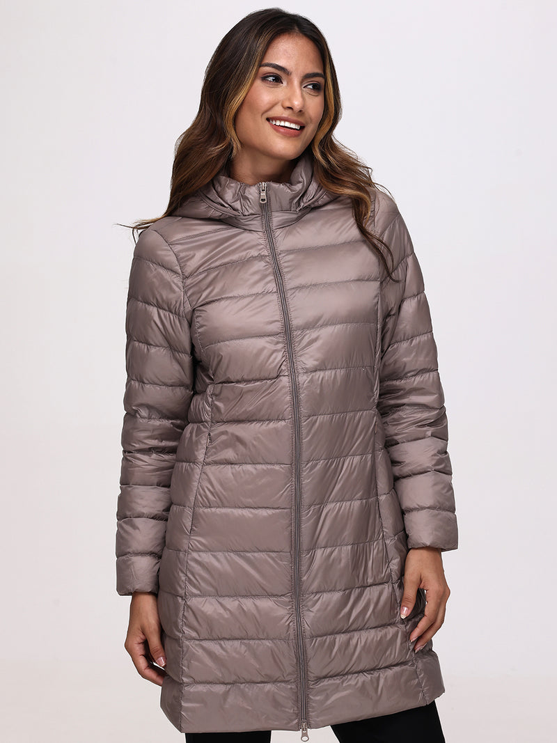 Lightweight Hooded Long Puffer Jacket