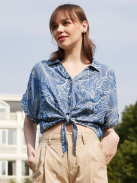 Tie Front Denim Blouse