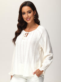 Tie Neck Ruffle Cuff Long Sleeve Top