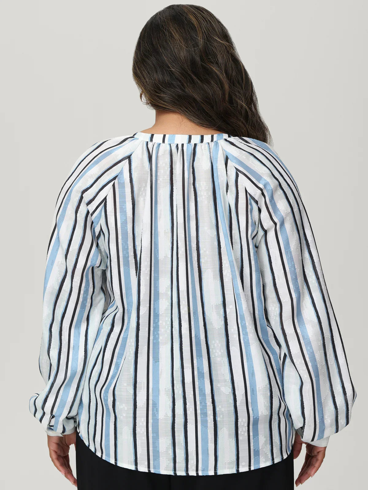 Plus Stripe Notch Neck Blouse