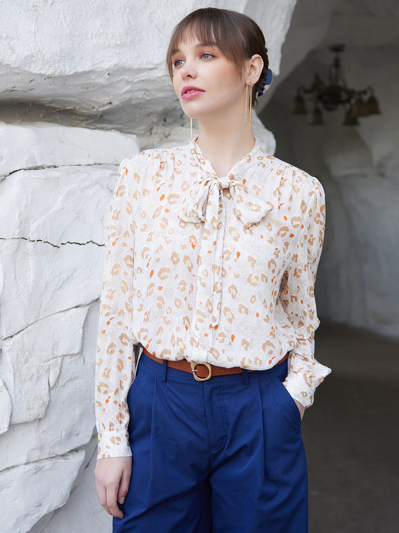 Floral Tie Neck Button Up Blouse