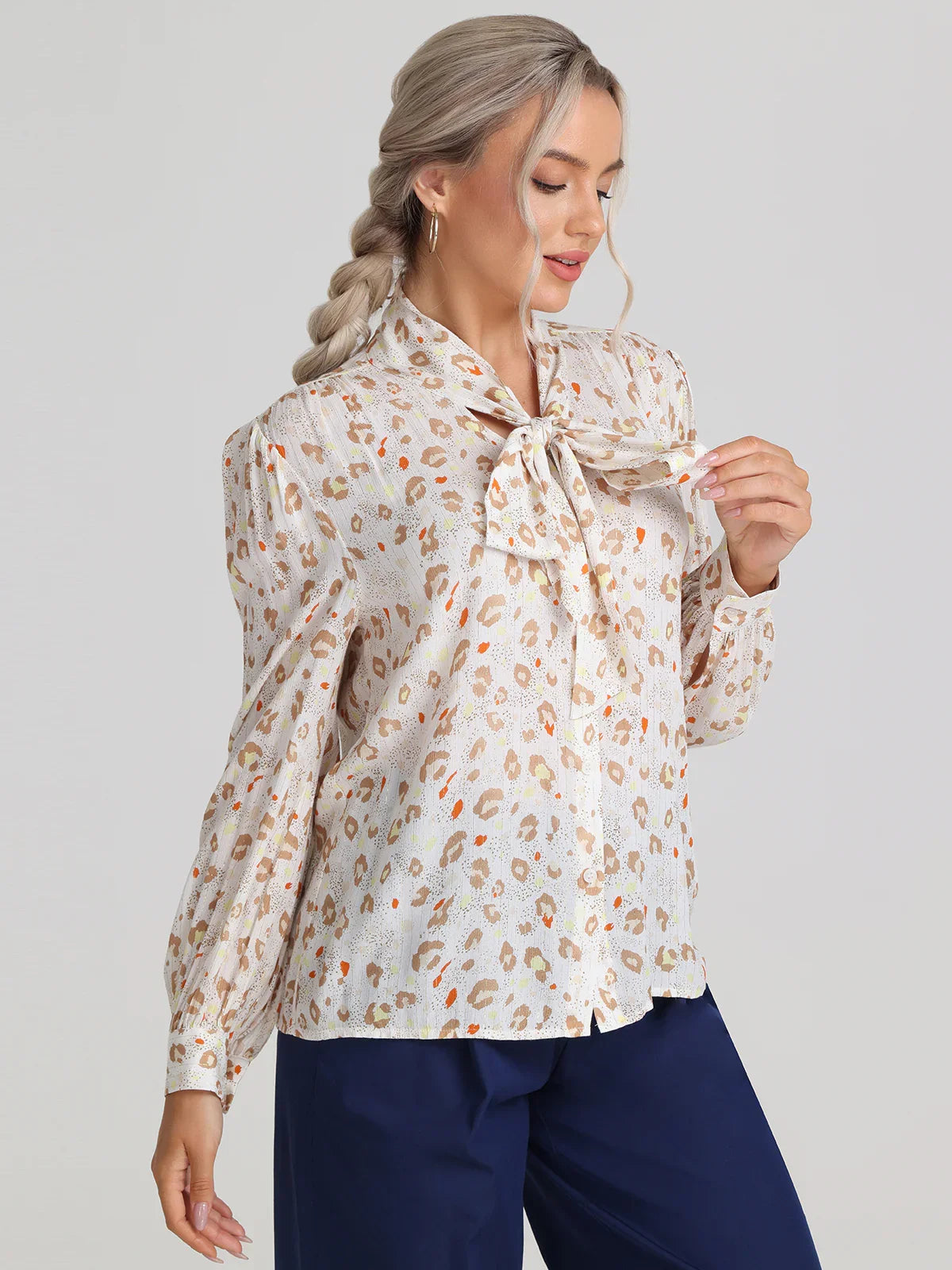 Floral Tie Neck Button Up Blouse