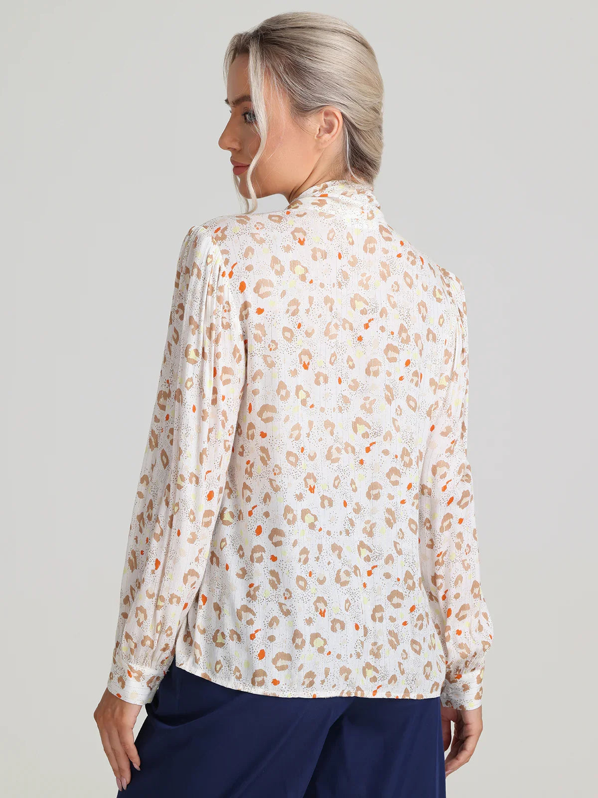 Floral Tie Neck Button Up Blouse