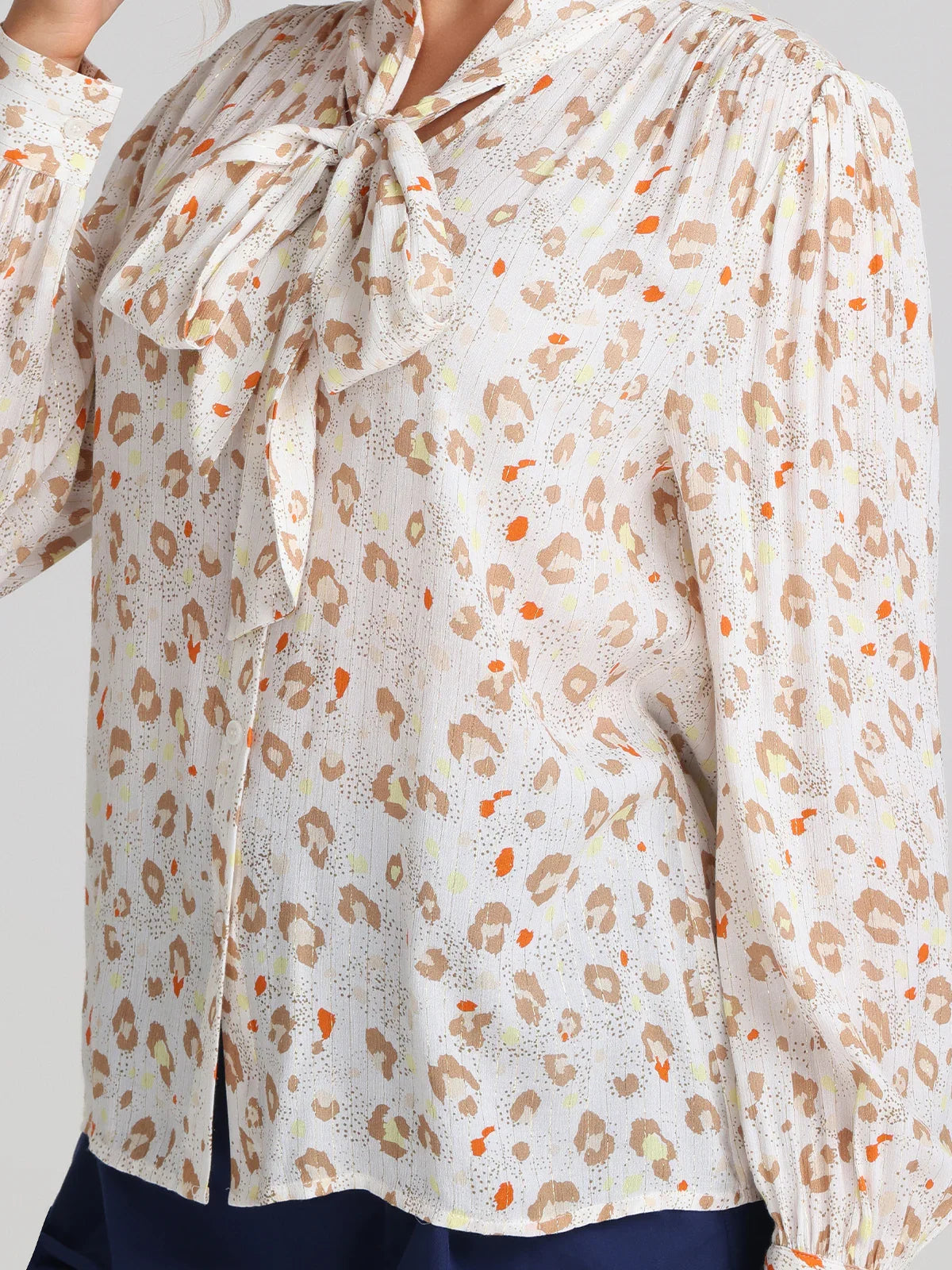 Floral Tie Neck Button Up Blouse