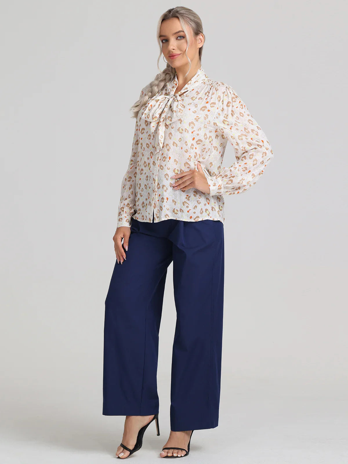 Floral Tie Neck Button Up Blouse