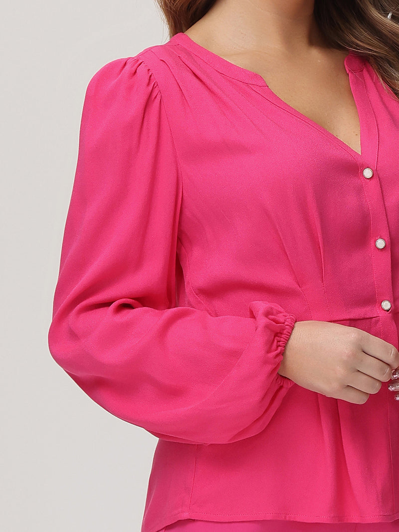 Puff Sleeve Split Neck Blouse