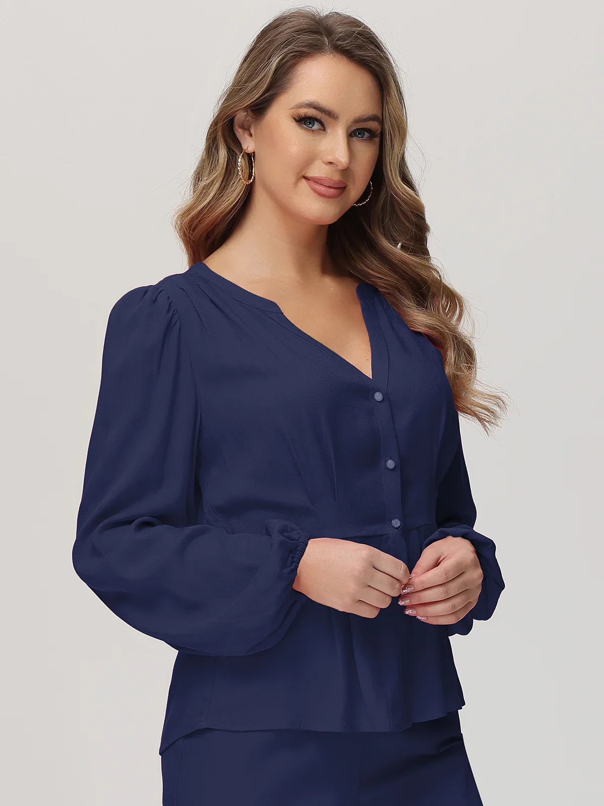Puff Sleeve Split Neck Blouse